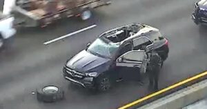 tire crashes into car georgia