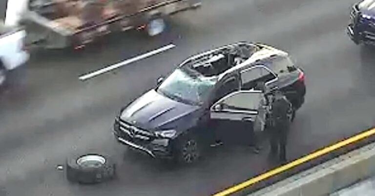 tire crashes into car georgia