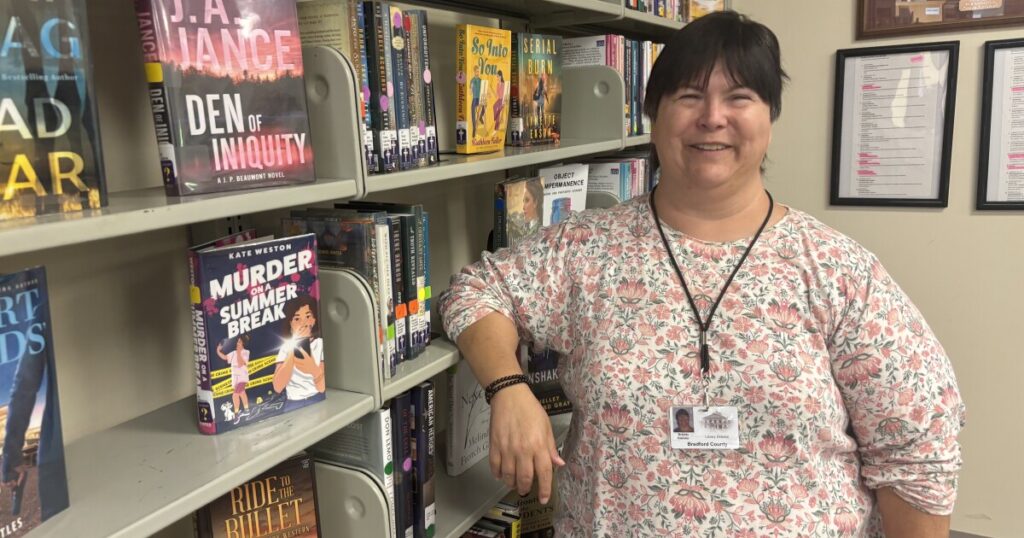 Brandy Kreisler answers questions as the new director of the Bradford County Library at the county courthouse on June 26.