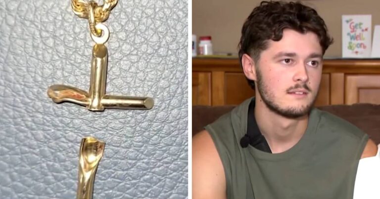 cross necklace stops bullet aiden perry