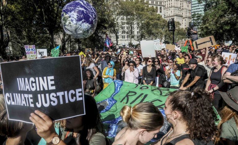 Climate change activists took part in a climate strike rally in 2019 in New York City.
