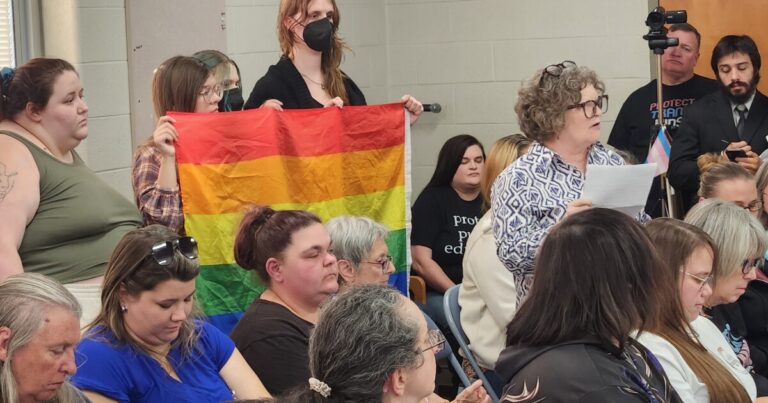 Jill Freeman urges the Berwick Area School Board to reject policies that she said would harm LGBTQ+ students.