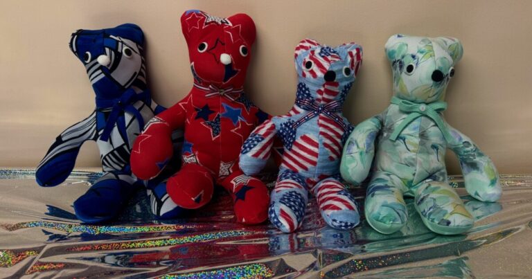 Allied volunteers sewed these bears for Patrice Powell after her father passed earlier this year.