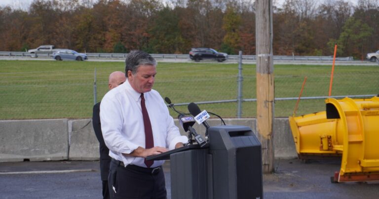 This PennDOT storage location in Bellwood now also serves as a public truck parking location. PennDOT officials invited reporters to see the space Wednesday and learn more about the statewide effort to give truck drivers more places to take a break.