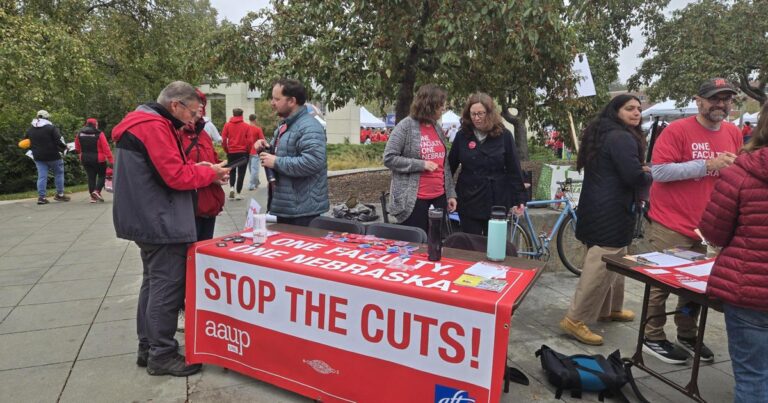 University of Nebraska faculty take over gameday to protest proposed budget cuts