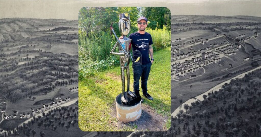 Artist Scott Nichols puts a heart on every piece he creates. Coal Pickin’ Willie P. has coal in his heart.