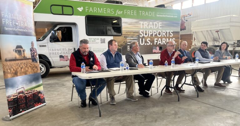 Keith Eckle addresses the Farmers for Free Trade discussion at his farm in Clarks Summit.