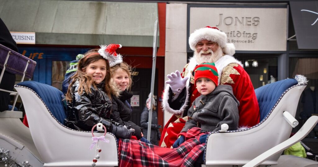 Local community groups, businesses and other organizations will march in the Santa Parade, some on floats or handling balloons.