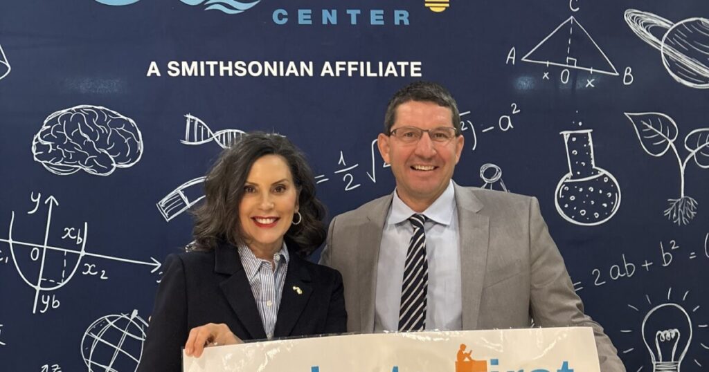 Governor Gretchen Whitmer and State Superintendent Glenn Maleyko at a state literacy summit on December 15, 2025.