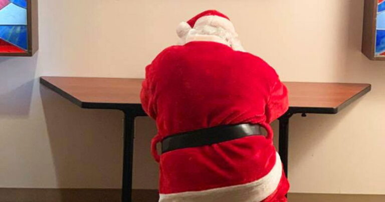 Santa Kneels Before Jesus And Prays For Sick Children at a Hospital
