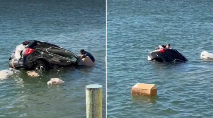 Navy Rescue Swimmer Saves Woman Seconds Before SUV Sinks