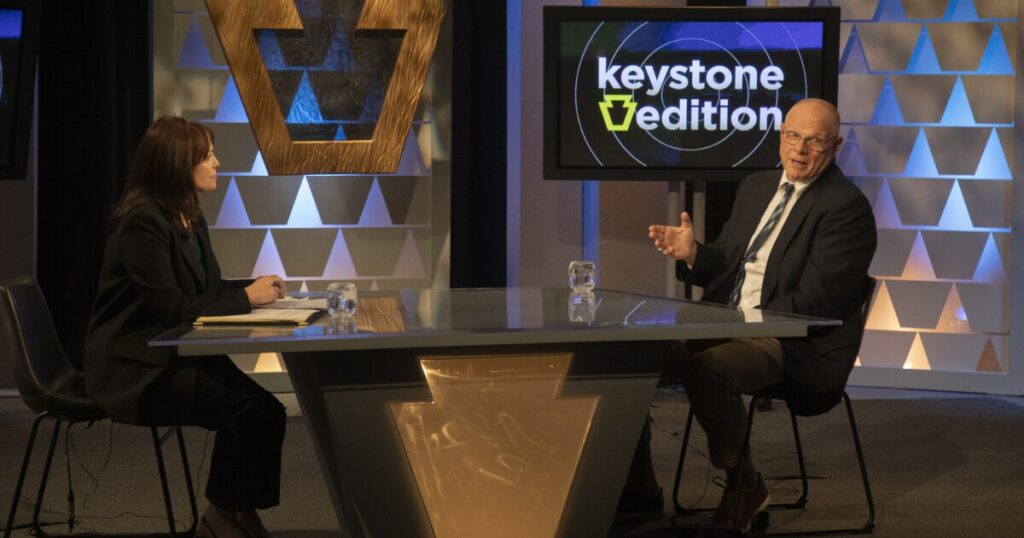 Coach Duda's wife, Denise, talks about her husband at the recording of Keystone Edition show at WVIA.