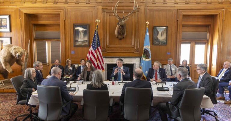 Colorado Gov. Jared Polis speaks Friday, Jan. 30 at a meeting about the future of the Colorado River at the Interior Department in Washington.