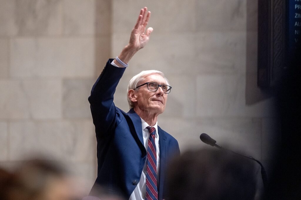 Gov. Tony Evers delivering the State of the State address.
