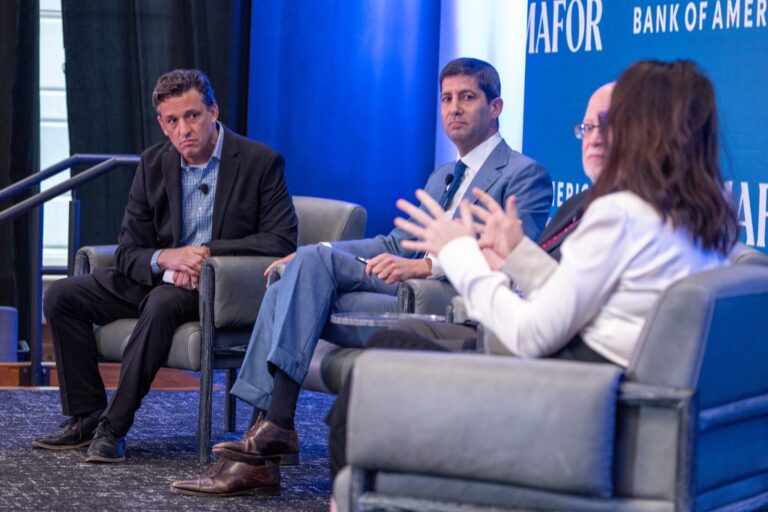 Kevin Warsh, second from left, listens during a panel discussion at the Semafor 2024 World Economy Summit on April 18, 2024, in Washington, D.C. (Photo by Tasos Katopodis/Getty Images for Semafor)