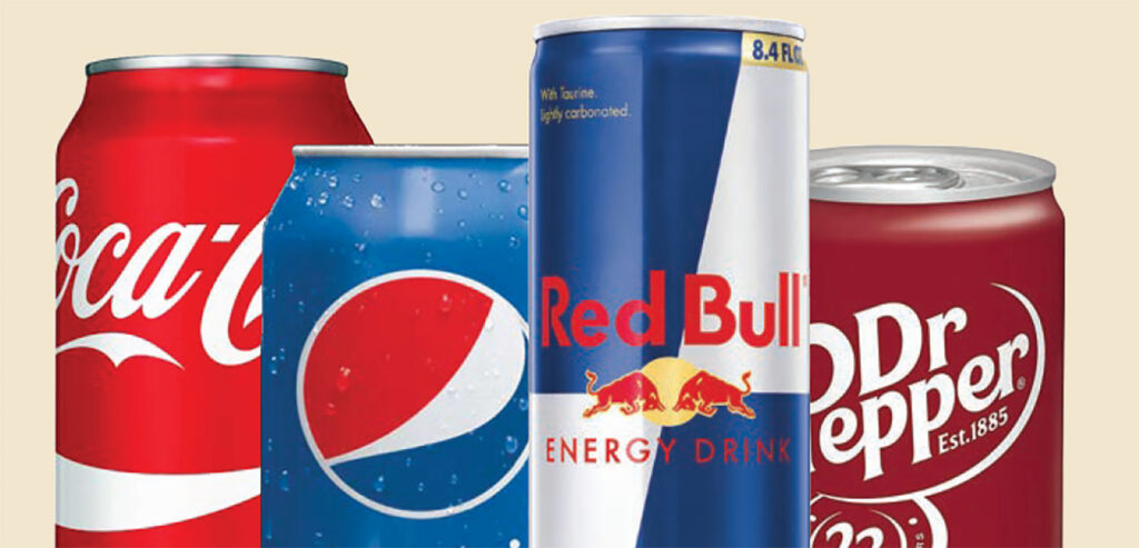 Four cans of various types of beverages