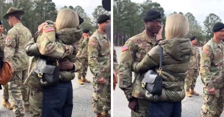 mom hugging soldier