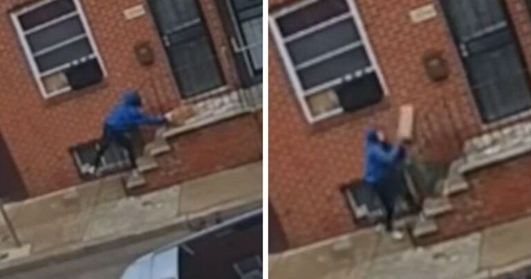 woman stops package thief