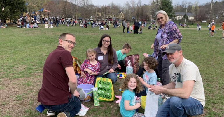 Children meet the Easter Bunny.
