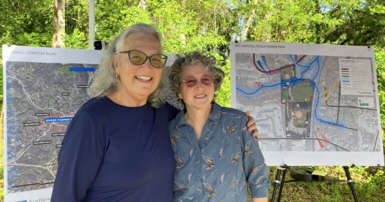 A map showing the location of potential new pickleball courts at Roger Farmer Park in West Asheville.