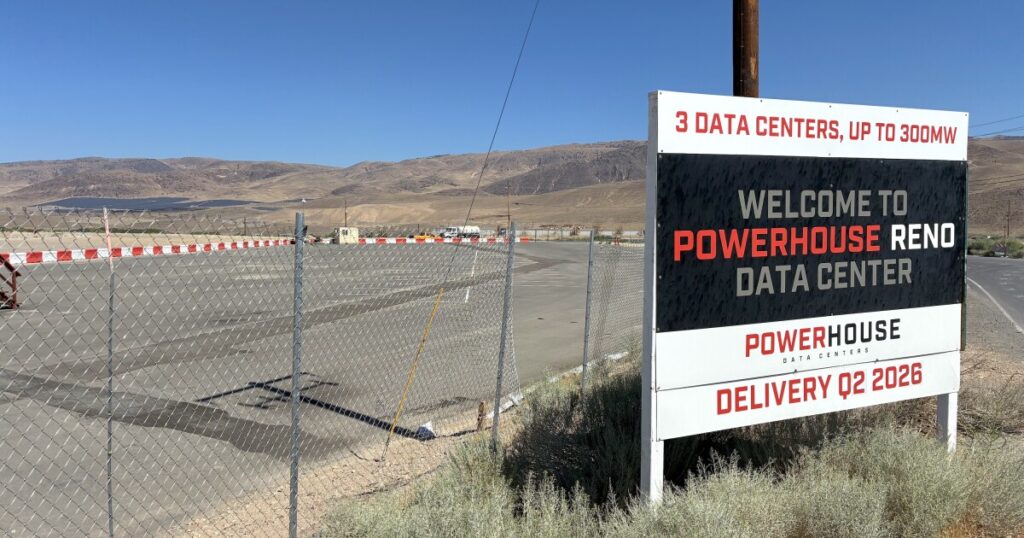 Aerial view of a data center under construction in Phoenix, Arizona, on a clear day.