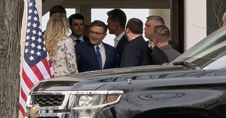 House Speaker Mike Johnson visited the Moosic home of an area businessman Friday afternoon, April 10, 2026 to raise money for U.S. Rep. Rob Bresnahan’s re-election.