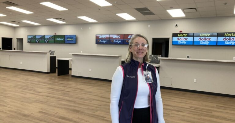 The exterior of the airport's new rental car facility, as seen on Monday, May 18, 2026.