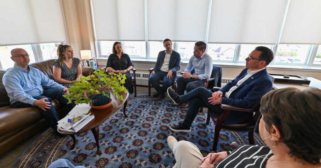 Gov. Josh Shapiro and state Rep. Kyle Mullins discuss proposed data centers in Archbald and what the state can do to help residents concerned about the industry's impact on their community.