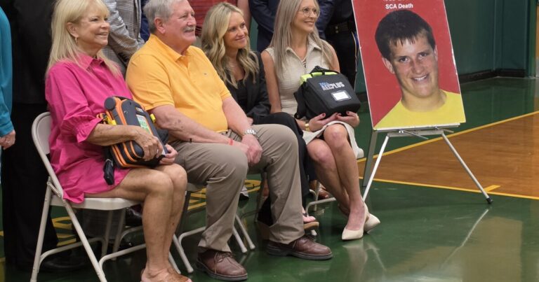 Rachel Moyer, whose son Gregory died in 2000 from a sudden cardiac arrest, has worked since then to spread awareness and put AED machines in schools.