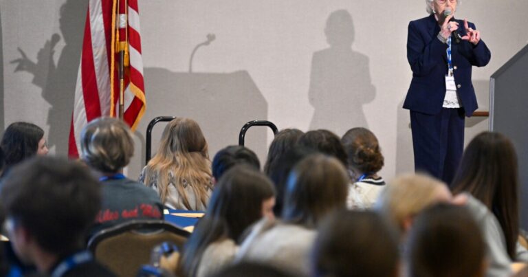 Peter Stern, who with his family was deported from Germany, transferred to a work camp in Russia and then to a concentration camp, spoke at the Teen Symposium on the Holocaust in Scranton on Tuesday.