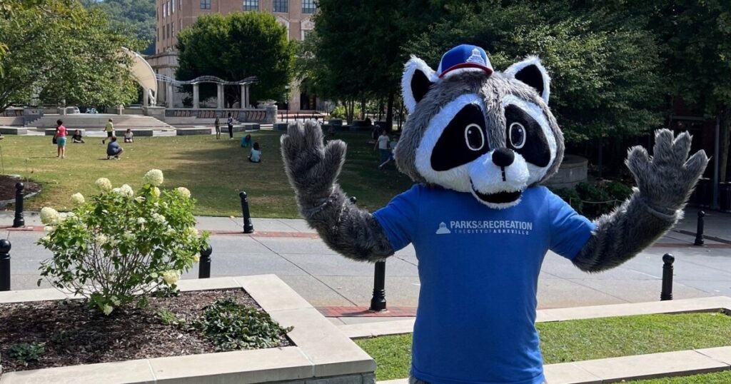 The former Asheville Parks & Recreation mascot, trying his hand at pickleball.