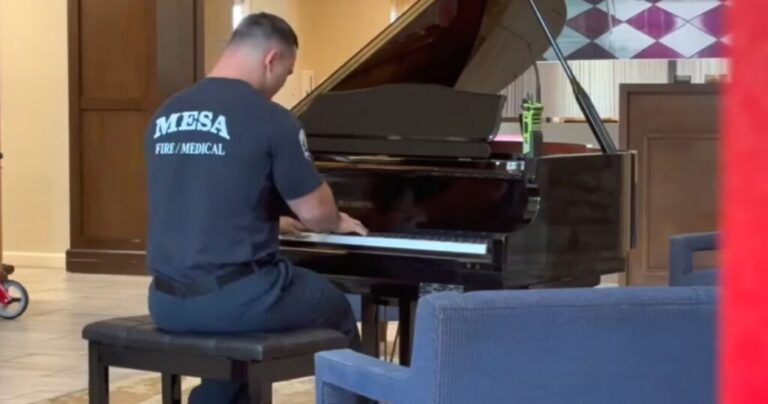 firefighter playing piano