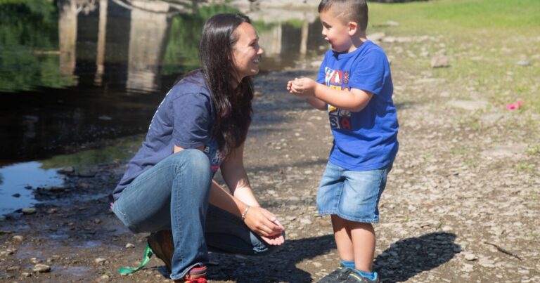 Teachers work with students at Creekside Park in Wyalusing as part of the Teachers in the Parks program.