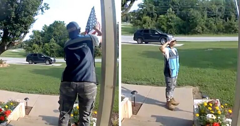 amazon driver salutes american flag video