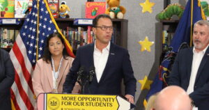 Neil Armstrong Elementary School students went to the library to hear Gov. Josh Shapiro speak.