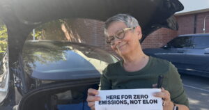 Chevy Bolt driver Rob Delia jokes about his electric vehicle being coal-powered, which is a primary source of electricity.