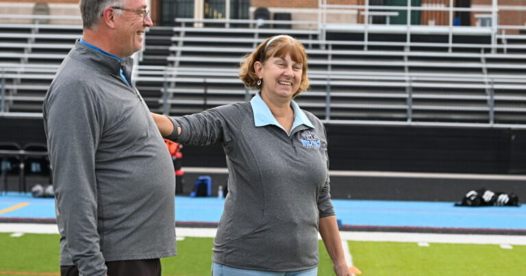 Wilkes-Barre Area Head Coach Jack Nolan watches players during practice.